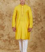 sunshine: handwoven embroidered kurta set maize yellow