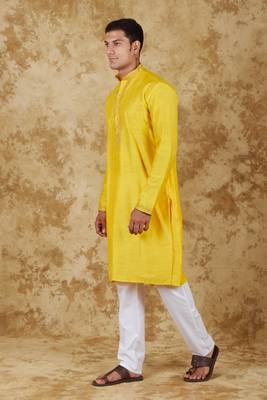 sunshine: handwoven embroidered kurta set maize yellow 2