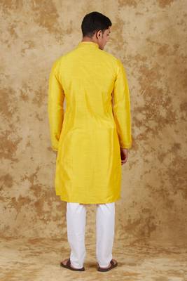 sunshine: handwoven embroidered kurta set maize yellow 3