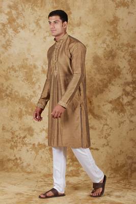 sunshine: handwoven embroidered kurta set raw umber 2