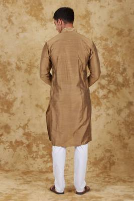 sunshine: handwoven embroidered kurta set raw umber 3