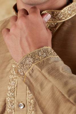 sunshine: handwoven embroidered kurta set raw umber 4