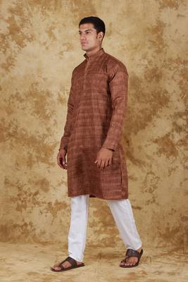 dark brown textured men's kurta set 1