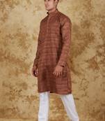 dark brown textured men's kurta set