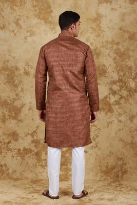dark brown textured men's kurta set 2