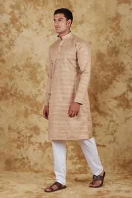 dark cream textured men's kurta set 2