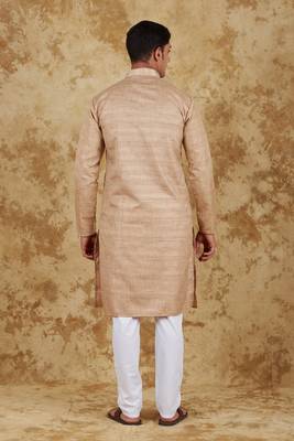 dark cream textured men's kurta set 3