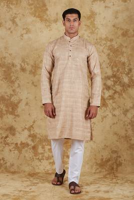 khaki textured men's kurta set 1