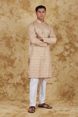 khaki textured men's kurta set 2