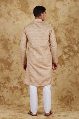 khaki textured men's kurta set 3