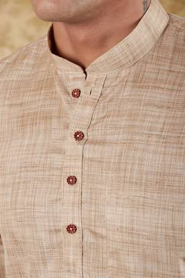 khaki textured men's kurta set 4