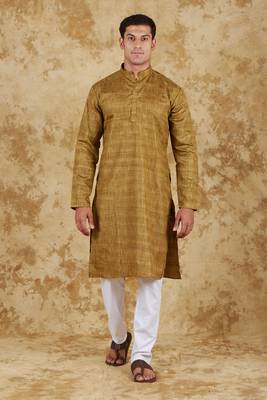 musturd textured men's kurta set 1