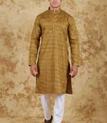 musturd textured men's kurta set