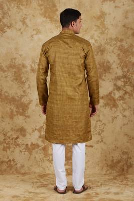 musturd textured men's kurta set 3