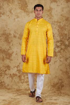 Bluesaanchi yellow textured men's kurta set 1