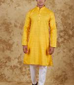 Bluesaanchi yellow textured men's kurta set