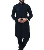 men's black satin pathani kurta set