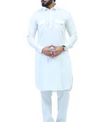 men's white satin pathani kurta set