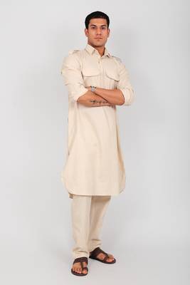 pathani cream color kurta with trouser pant 1