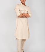 pathani cream color kurta with trouser pant
