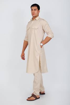 pathani cream color kurta with trouser pant 2
