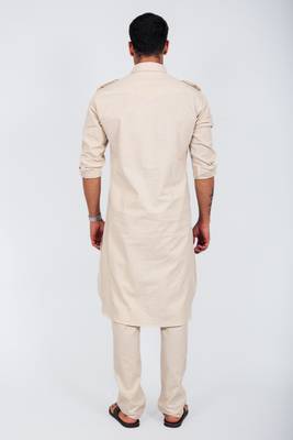 pathani cream color kurta with trouser pant 3