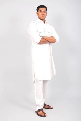 pathani white color kurta with trouser pant 2