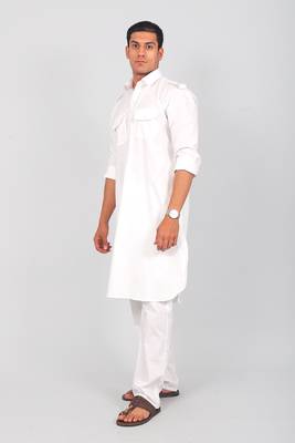 pathani white color kurta with trouser pant 4