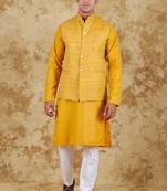 Bluesaanchi waistcoat kurta pajama set yellow for men's