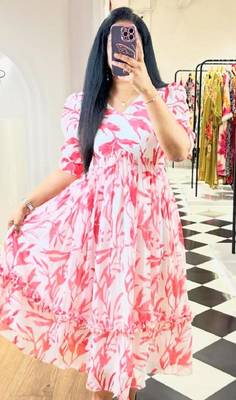 Pink Cotton Printed Long Kurti 1