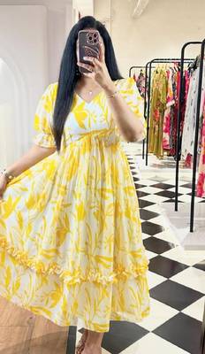 Yellow Cotton Printed Gown 1
