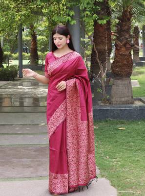 Pink silk blend Blend Saree Festive Wear 1