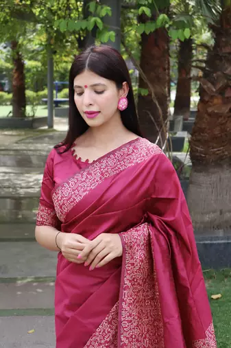 Pink silk blend Blend Saree Festive Wear