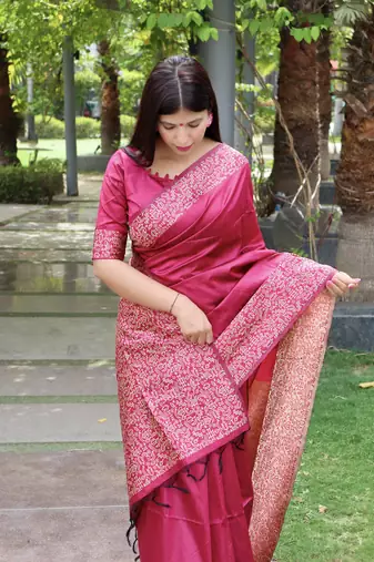 Pink silk blend Blend Saree Festive Wear