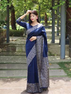 Navy Blue silk blend Blend Saree Festive Wear 1