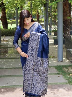 Navy Blue silk blend Blend Saree Festive Wear 3