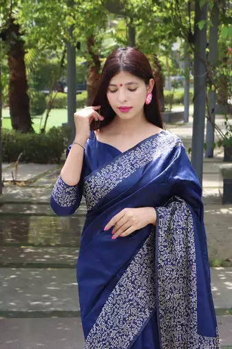 Navy Blue silk blend Blend Saree Festive Wear