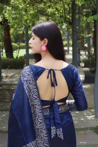 Navy Blue silk blend Blend Saree Festive Wear