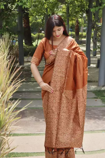 Orange silk blend Blend Saree Festive Wear