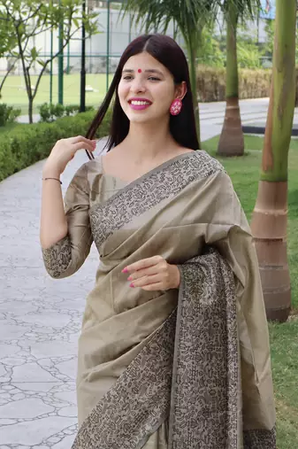 Chiku silk blend Blend Saree Festive Wear