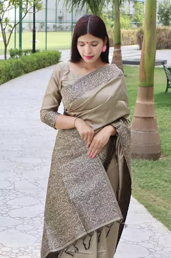 Chiku silk blend Blend Saree Festive Wear