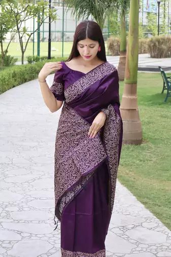 Purple silk blend Blend Saree Festive Wear