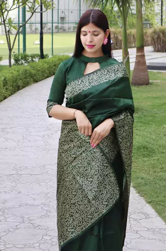 Green silk blend Blend Saree Festive Wear