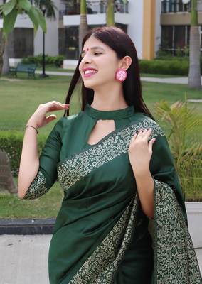 Green silk blend Blend Saree Festive Wear 4