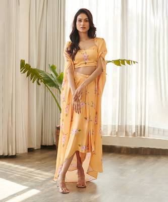 Yellow satin co-ords set 1