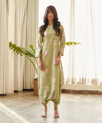 Green cotton rayon jumpsuit 1