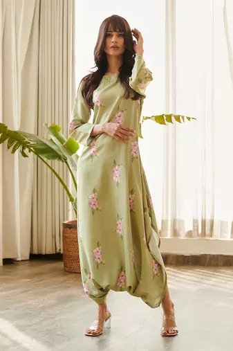 Green cotton rayon jumpsuit