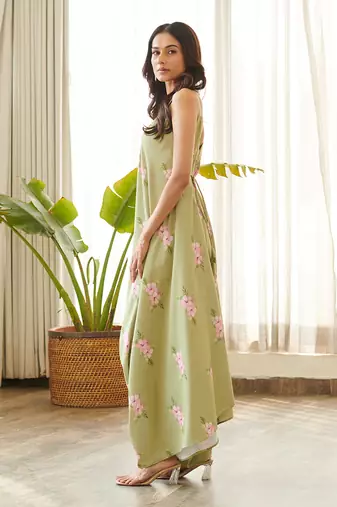 Green cotton rayon jumpsuit