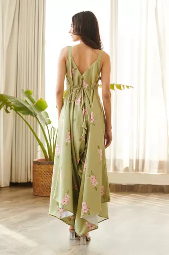 Green cotton rayon jumpsuit