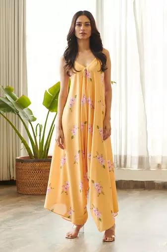Yellow cotton rayon jumpsuit